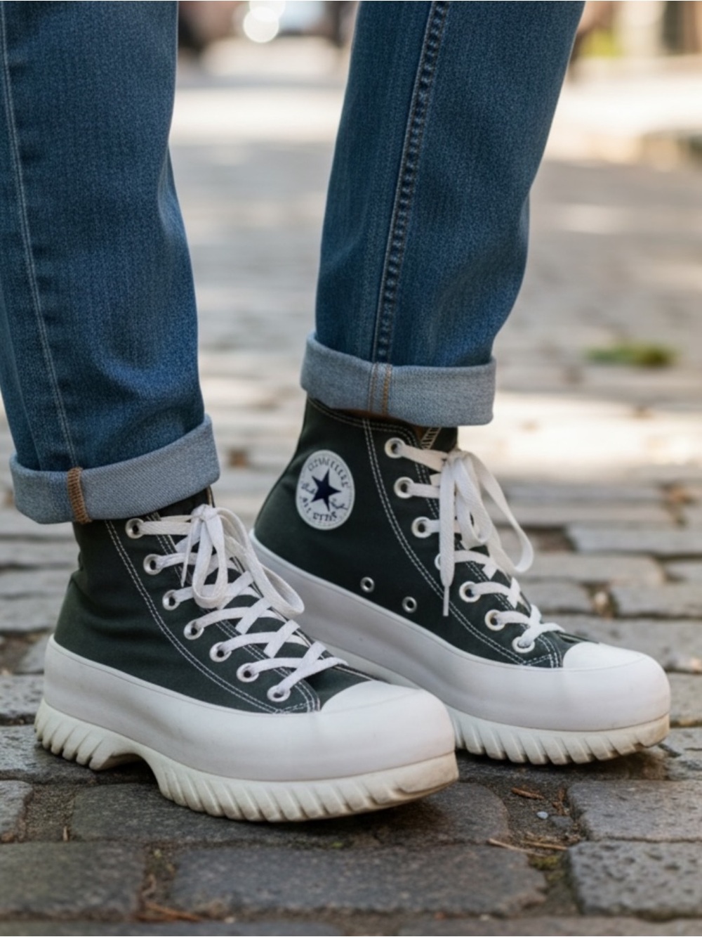 Converse High-Top Athletic Denim Shoes Blue and White